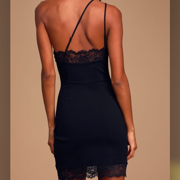Free People Mini Black Lace One-Shoulder Dress - Picture 2 of 12